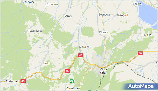 mapa Mąkolno gmina Złoty Stok, Mąkolno gmina Złoty Stok na mapie Targeo