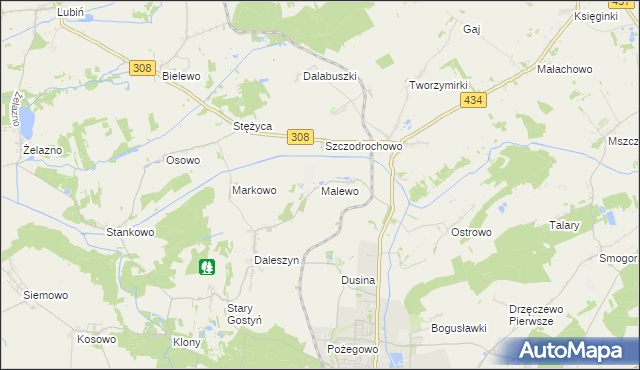mapa Malewo gmina Gostyń, Malewo gmina Gostyń na mapie Targeo