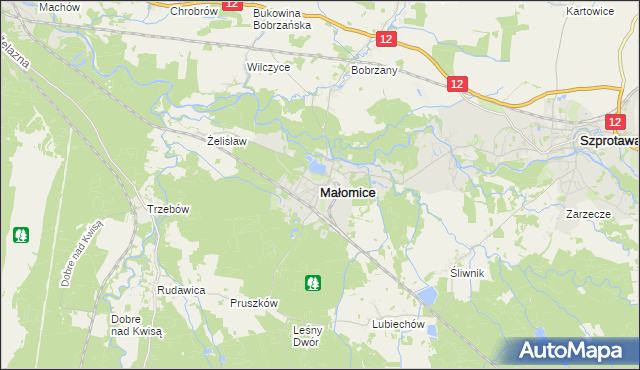 mapa Małomice, Małomice na mapie Targeo