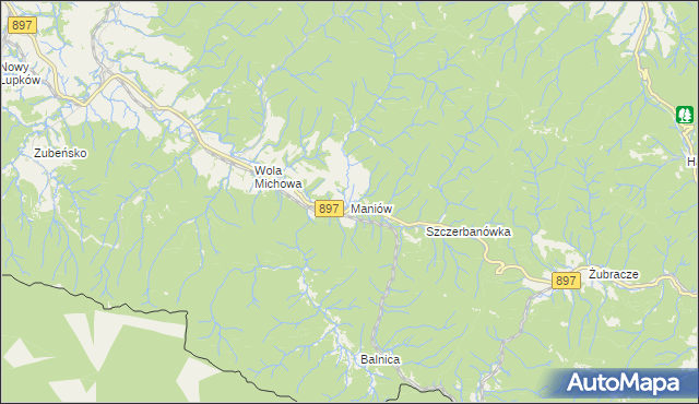 mapa Maniów gmina Komańcza, Maniów gmina Komańcza na mapie Targeo