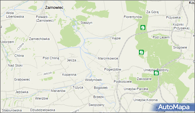 mapa Marcinkowice gmina Charsznica, Marcinkowice gmina Charsznica na mapie Targeo