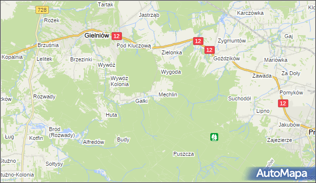 mapa Mechlin gmina Gielniów, Mechlin gmina Gielniów na mapie Targeo