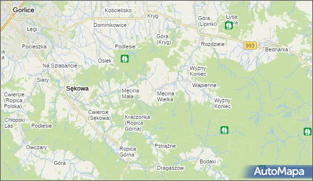 mapa Męcina Wielka, Męcina Wielka na mapie Targeo