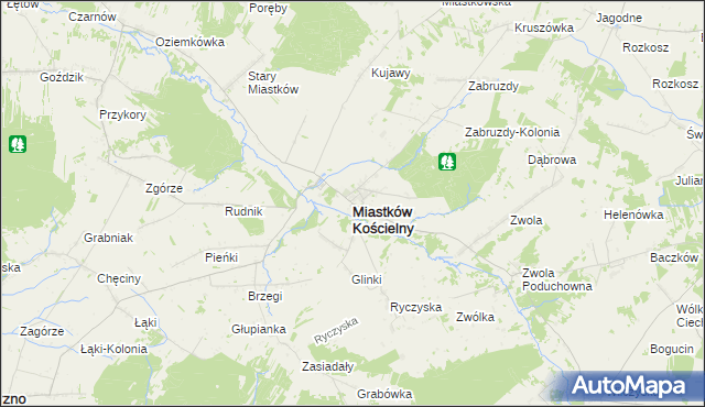 mapa Miastków Kościelny, Miastków Kościelny na mapie Targeo