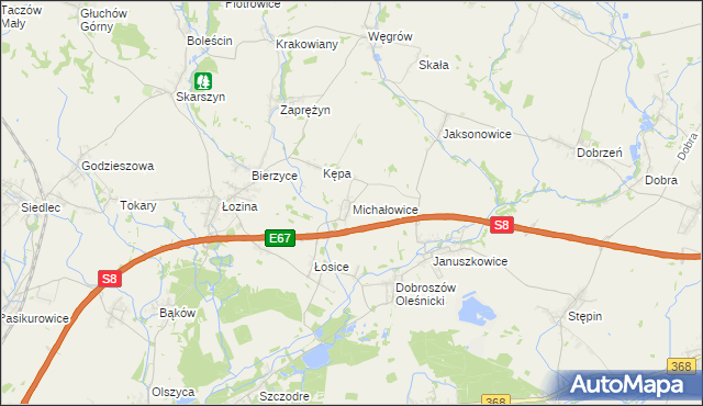 mapa Michałowice gmina Długołęka, Michałowice gmina Długołęka na mapie Targeo