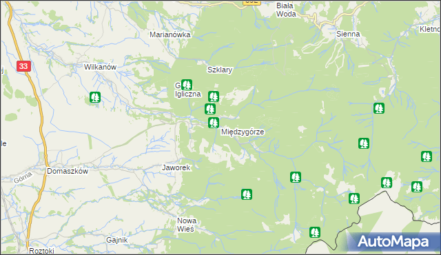 mapa Międzygórze gmina Bystrzyca Kłodzka, Międzygórze gmina Bystrzyca Kłodzka na mapie Targeo