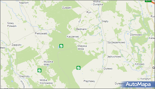 mapa Miejska Wola gmina Ostróda, Miejska Wola gmina Ostróda na mapie Targeo