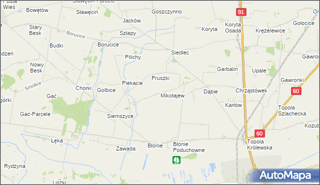 mapa Mikołajew gmina Łęczyca, Mikołajew gmina Łęczyca na mapie Targeo