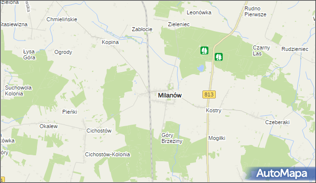 mapa Milanów powiat parczewski, Milanów powiat parczewski na mapie Targeo