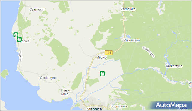 mapa Miłowo gmina Stepnica, Miłowo gmina Stepnica na mapie Targeo