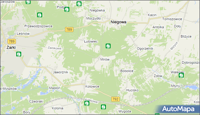 mapa Mirów gmina Niegowa, Mirów gmina Niegowa na mapie Targeo