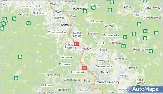 mapa Młodów gmina Piwniczna-Zdrój, Młodów gmina Piwniczna-Zdrój na mapie Targeo