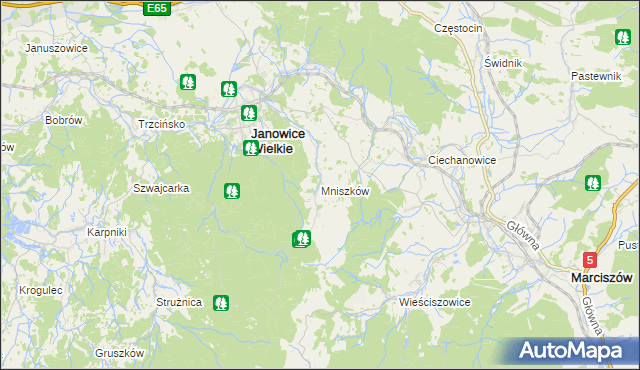 mapa Mniszków gmina Janowice Wielkie, Mniszków gmina Janowice Wielkie na mapie Targeo