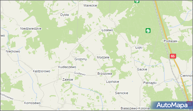 mapa Modzele gmina Grajewo, Modzele gmina Grajewo na mapie Targeo