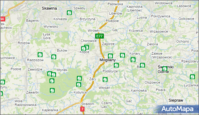 mapa Mogilany, Mogilany na mapie Targeo