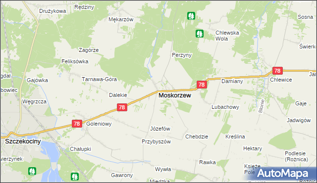 mapa Moskorzew, Moskorzew na mapie Targeo