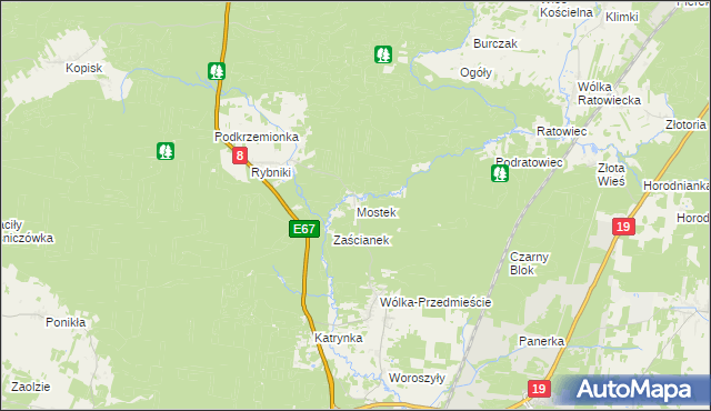 mapa Mostek gmina Wasilków, Mostek gmina Wasilków na mapie Targeo