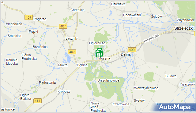 mapa Moszna gmina Strzeleczki, Moszna gmina Strzeleczki na mapie Targeo