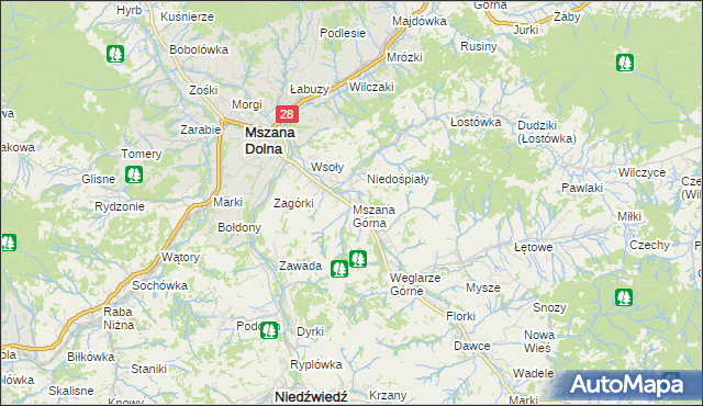 mapa Mszana Górna, Mszana Górna na mapie Targeo