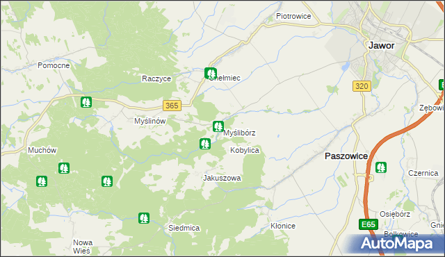 mapa Myślibórz gmina Paszowice, Myślibórz gmina Paszowice na mapie Targeo
