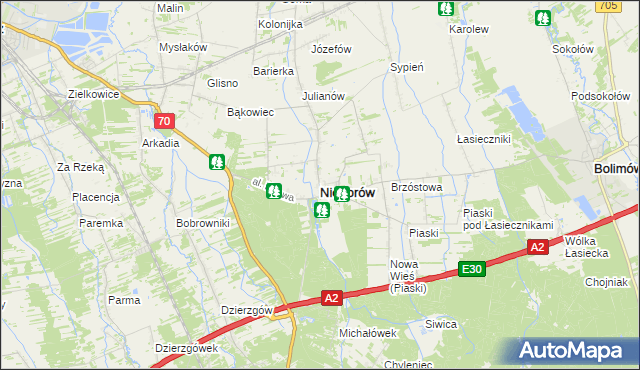 mapa Nieborów powiat łowicki, Nieborów powiat łowicki na mapie Targeo