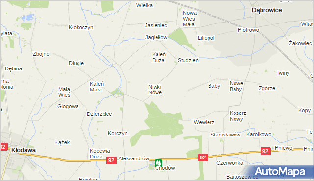 mapa Niwki gmina Chodów, Niwki gmina Chodów na mapie Targeo