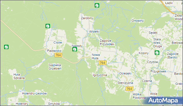 mapa Nowa Huta gmina Raków, Nowa Huta gmina Raków na mapie Targeo