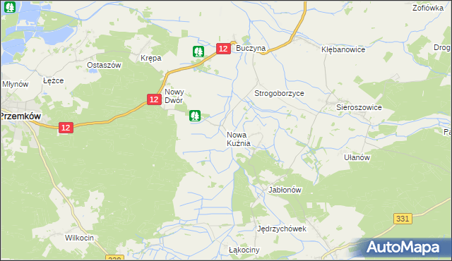 mapa Nowa Kuźnia gmina Radwanice, Nowa Kuźnia gmina Radwanice na mapie Targeo