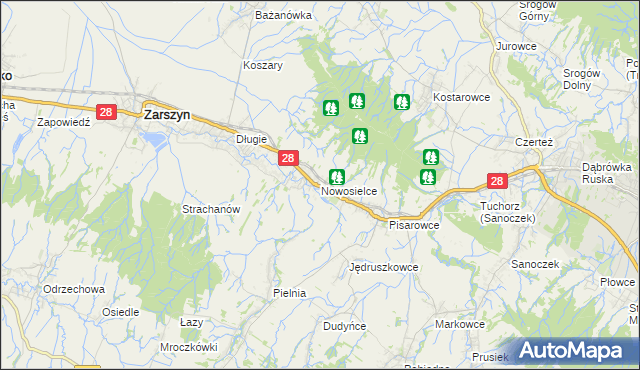 mapa Nowosielce gmina Zarszyn, Nowosielce gmina Zarszyn na mapie Targeo