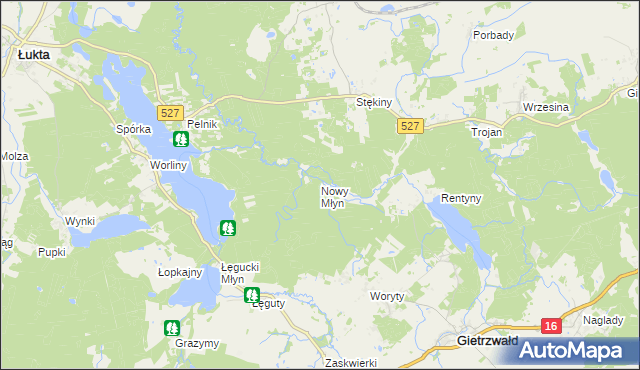 mapa Nowy Młyn gmina Gietrzwałd, Nowy Młyn gmina Gietrzwałd na mapie Targeo