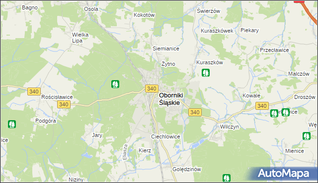 mapa Oborniki Śląskie, Oborniki Śląskie na mapie Targeo