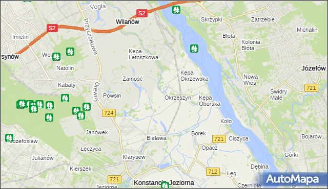 mapa Okrzeszyn gmina Konstancin-Jeziorna, Okrzeszyn gmina Konstancin-Jeziorna na mapie Targeo