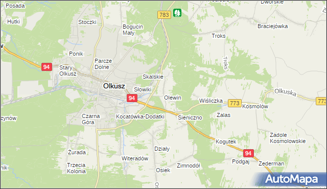 mapa Olewin gmina Olkusz, Olewin gmina Olkusz na mapie Targeo