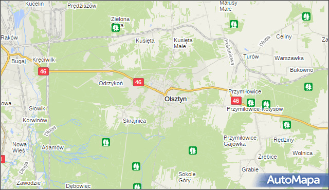 mapa Olsztyn powiat częstochowski, Olsztyn powiat częstochowski na mapie Targeo