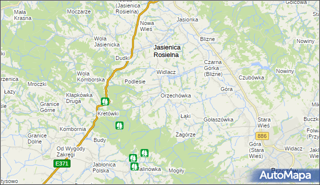 mapa Orzechówka gmina Jasienica Rosielna, Orzechówka gmina Jasienica Rosielna na mapie Targeo