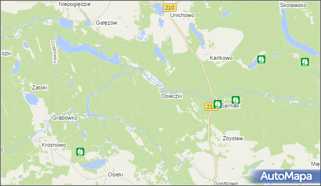 mapa Osieczki gmina Borzytuchom, Osieczki gmina Borzytuchom na mapie Targeo