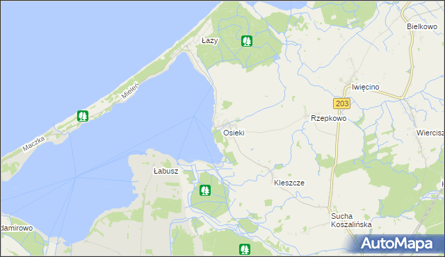 mapa Osieki gmina Sianów, Osieki gmina Sianów na mapie Targeo