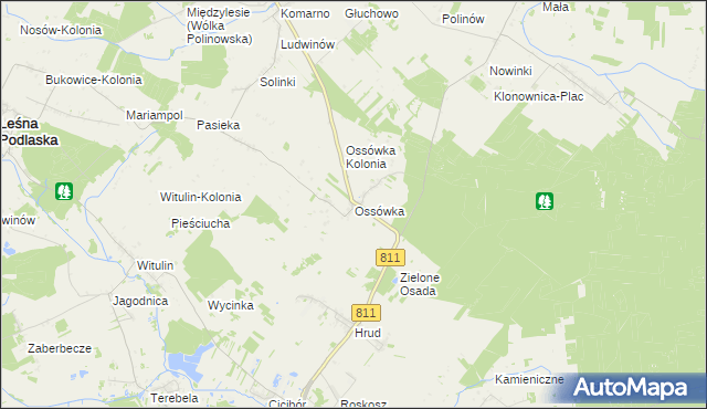 mapa Ossówka gmina Leśna Podlaska, Ossówka gmina Leśna Podlaska na mapie Targeo