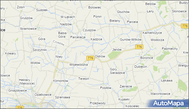 mapa Ostrów gmina Proszowice, Ostrów gmina Proszowice na mapie Targeo