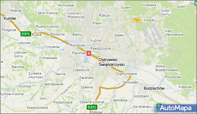 mapa Ostrowiec Świętokrzyski, Ostrowiec Świętokrzyski na mapie Targeo