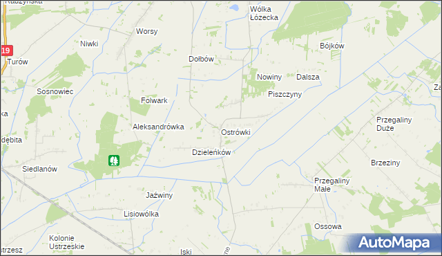 mapa Ostrówki gmina Wohyń, Ostrówki gmina Wohyń na mapie Targeo