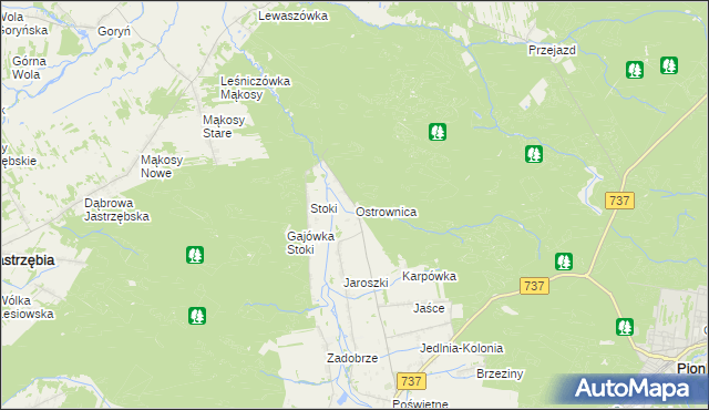 mapa Ostrownica gmina Pionki, Ostrownica gmina Pionki na mapie Targeo