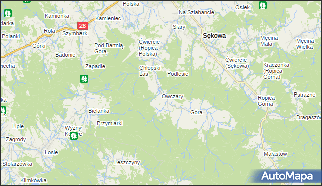 mapa Owczary gmina Sękowa, Owczary gmina Sękowa na mapie Targeo