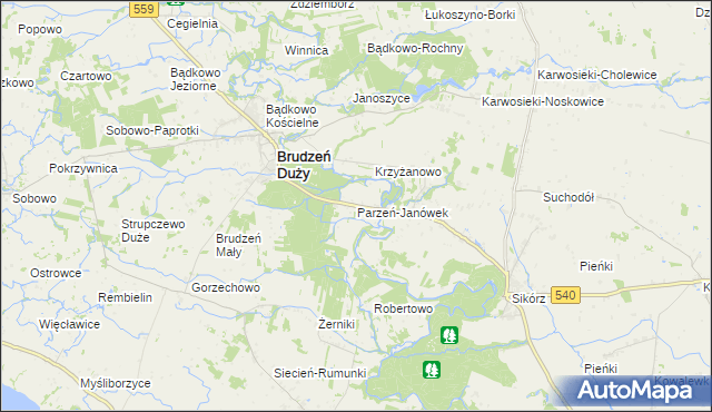 mapa Parzeń-Janówek, Parzeń-Janówek na mapie Targeo