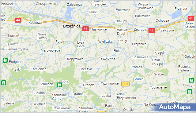 mapa Paszkówka gmina Brzeźnica, Paszkówka gmina Brzeźnica na mapie Targeo