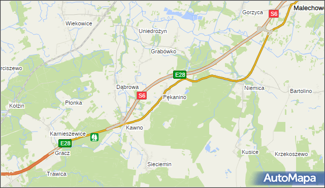 mapa Pękanino gmina Malechowo, Pękanino gmina Malechowo na mapie Targeo