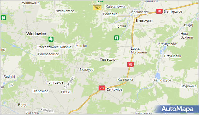 mapa Piaseczno gmina Kroczyce, Piaseczno gmina Kroczyce na mapie Targeo