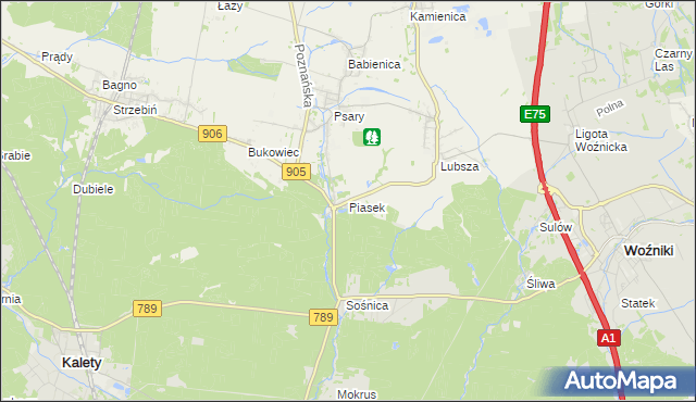 mapa Piasek gmina Woźniki, Piasek gmina Woźniki na mapie Targeo