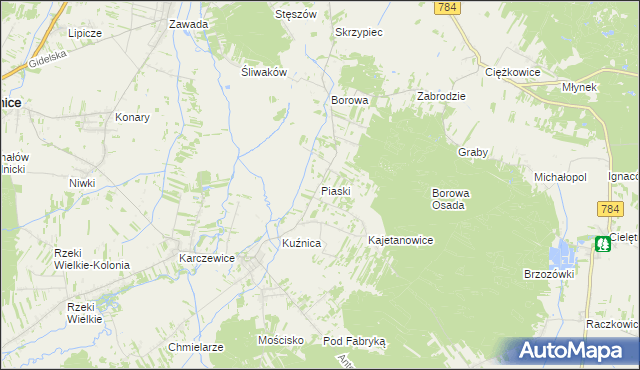 mapa Piaski gmina Gidle, Piaski gmina Gidle na mapie Targeo