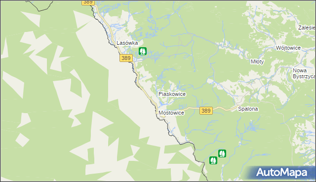 mapa Piaskowice gmina Bystrzyca Kłodzka, Piaskowice gmina Bystrzyca Kłodzka na mapie Targeo